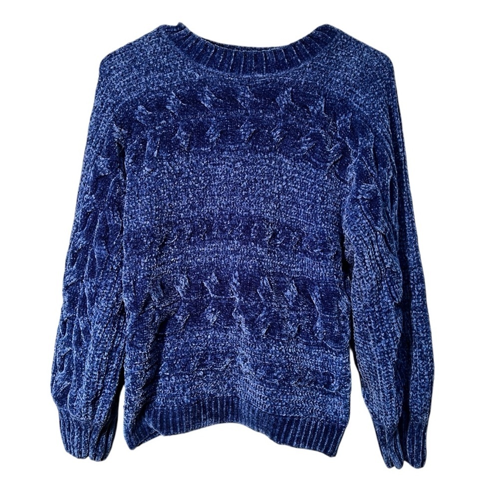 Pink Rose Women's Size Small Crewneck Chenille Sweater Royal Blue Textured